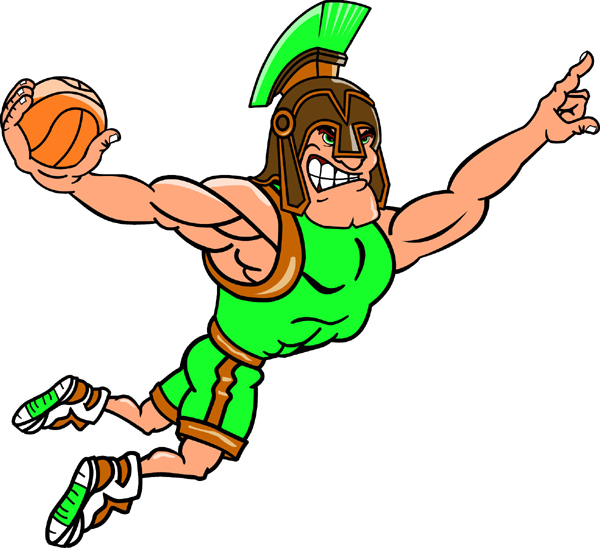 Spartan basketball player mascot full color vinyl sports sticker. Customize on line. Spartan Basketball